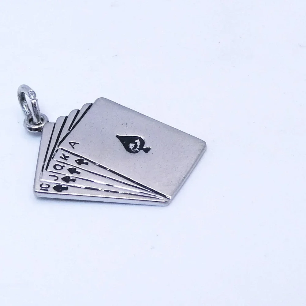 Royal Flush Spades Playing Cards Vtg Sterling Silver Charm Necklace Pendant